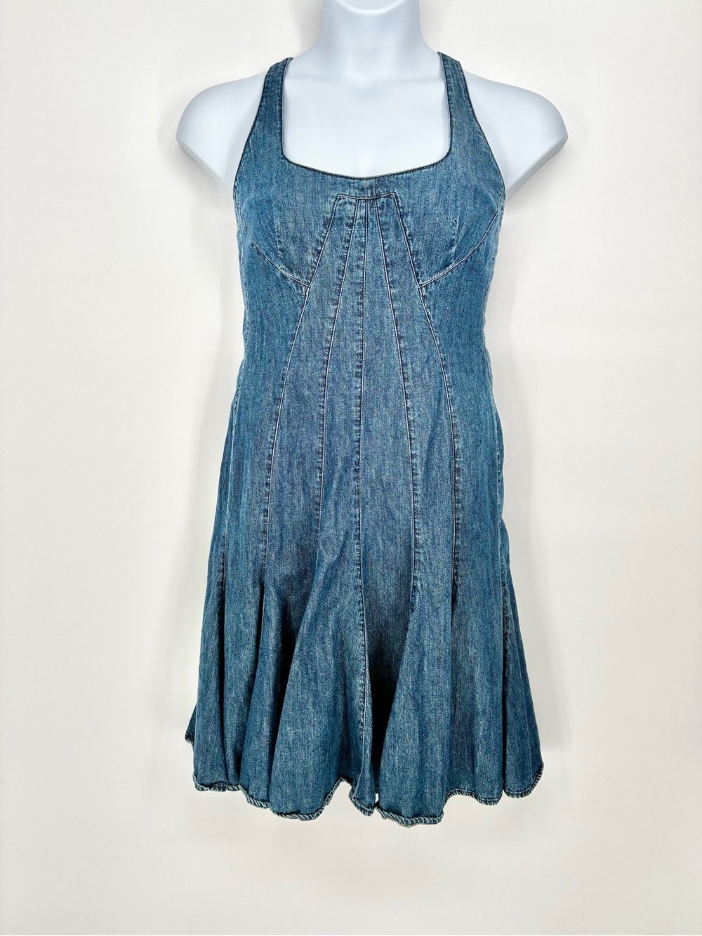 Lauren Jeans Co Ralph Lauren Denim Corset Seam Flare Dress 8